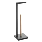 Suport pentru hârtie igienică 5Five Natureo din metal și bambus, negru, 20x20x65 cm