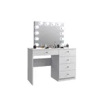 Masă de toaletă Cristal Full cu oglindă LED și 5 sertare, alb