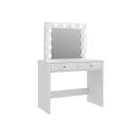 Masă de toaletă pentru machiaj Mega cu oglindă LED și 2 sertare, albă
