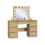 Masă de toaletă pentru machiaj cu oglindă LED și 7 sertare, craft