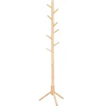 Cuier din lemn masiv VASAGLE, 8 cârlige, înălțime reglabilă, natur, 47x47x175 cm