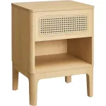 Noptiera VASAGLE boho cu sertar aspect ratan si raft, 45x40x60 cm, natur