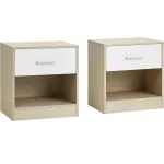 Set 2 noptiere VASAGLE cu sertar si compartiment deschis, bej natur/alb
