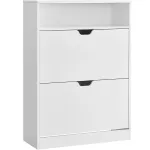 Dulap de pantofi VASAGLE alb mat 80x24x102 cm cu 2 uși rabatabile