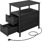 Noptieră VASAGLE cu priză incorporată, 2 sertare și rafturi, 60x35x61 cm