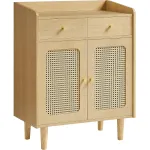 Dulap boho SONGMICS cu 2 sertare, raft reglabil si usi duble, stejar bej