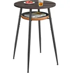 Masa de bar rotunda VASAGLE maro, cu raft inferior, 70x70x91 cm