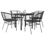 Set de sufragerie de grădină 5 piese neagră Sticlă Poly Rattan GartenMobel Dekor