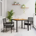 Set de masă pentru grădină 3 pcs Negru poliratan GartenMobel Dekor