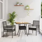 Set de masă pentru grădină 3 pcs Negru poliratan GartenMobel Dekor