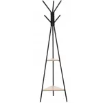 Cuier de hol metalic cu 2 rafturi MDF, design minimalist, 180 cm, negru