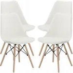 Set 4 scaune de bucatarie albe cu sezut buretat, design scandinav modern