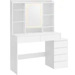 Masă de toaletă VASAGLE cu oglindă LED reglabilă și 6 sertare, alb