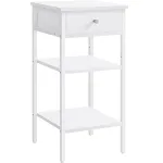 Noptieră VASAGLE albă cu sertar și 2 rafturi, design modern, 35x35x70 cm