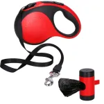 Lesa retractabila automata 5 m pentru caini mari pana la 50 kg, negru-rosu