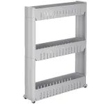 Raft mobil ingust cu roti, 3 polite, pentru baie si bucatarie, gri, 54x13x70 cm