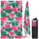 Prosop de plajă din microfibră cu uscare rapidă și husă, 90x180 cm, pepene verde