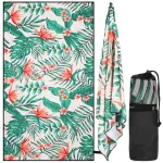 Prosop de plajă din microfibră, uscare rapidă, cu husă, 90x180 cm, floral