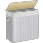 Coș de rufe din bambus Songmics, pliabil, 3 compartimente, 150L, gri