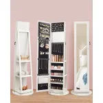Oglindă de podea Songmics cu dulap pentru bijuterii și rotire 360°, alb
