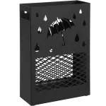 Suport pentru umbrele metalic Songmics cu carlige si tava, 28x12x41 cm, negru