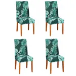 Set 4 huse elastice pentru scaun, universale, verzi cu model tropical