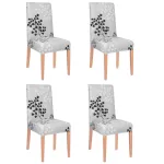 Set 4 huse universale pentru scaune, elastice, gri floral, Sersimo