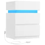 Noptieră VASAGLE albă cu LED reglabil, 3 sertare și design modern 35x40x55 cm