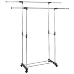 Suport pentru haine pe roti cu sina dubla, reglabil, argintiu