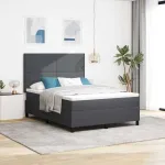 Pat cu arcuri cu headboard Gri închis și alb 160 x 200 cm GartenMobel Dekor
