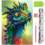Set broderie cu diamante 5D 30x40 cm, model Cap de dragon multicolor