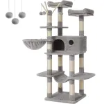 Ansamblu de joaca pentru pisici FEANDREA, 3 culcusuri, hamac, 164 cm, gri deschis