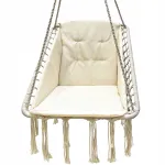 Scaun suspendat tip leagan cu perna pentru casa si gradina, bej, 60x65x115 cm