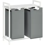 Coș de rufe VASAGLE cu 2 compartimente, raft și saci detașabili, 92L