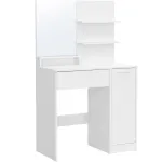 Măsuță de toaletă VASAGLE cu oglindă, dulap și sertar, 80x40x132 cm, alb