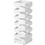 Suport pentru umbrele metalic Songmics, cu carlige si tava, alb, 49 cm