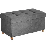 Taburet pliabil Songmics cu depozitare, sezut moale, 76 cm, gri inchis