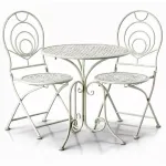 Set mobilier de gradina Linda din metal alb, 2 scaune si masa, stil vintage