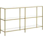 Masă consolă VASAGLE aurie cu 3 niveluri, sticlă securizată, 130 cm