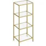 Raft ingust VASAGLE cu 4 polite din sticla securizata si otel, auriu