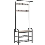 Cuier pentru hol VASAGLE cu bancă, 9 cârlige și raft pantofi, gri-negru