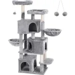 Ansamblu de joaca pentru pisici FEANDREA cu 3 ascunzatori, 164 cm, gri deschis