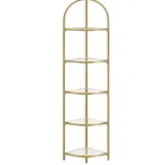 Raft de colț VASAGLE cu 5 rafturi din sticlă securizată, auriu, 158 cm