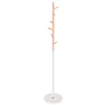 Cuier tip pom din metal cu baza din marmura, 6 agatatori, 172 cm, alb cu maro