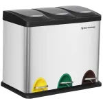 Coș de reciclare Songmics din inox, 3 compartimente, 24L, argintiu