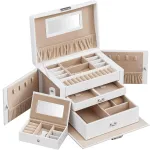 Cutie de bijuterii Songmics cu 3 nivele, 2 sertare și cheie, albă