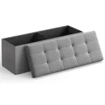 Taburet pliabil Songmics cu depozitare 131L, șezut moale, gri