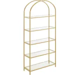 Raft decorativ Vasagle cu 5 etaje, sticla securizata si cadru auriu, 184 cm