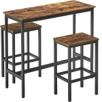 Set masă de bar VASAGLE cu 2 scaune, design industrial, 100x40x90 cm