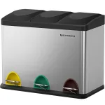Coș de gunoi reciclare SONGMICS din inox, 3 compartimente, 3x15L